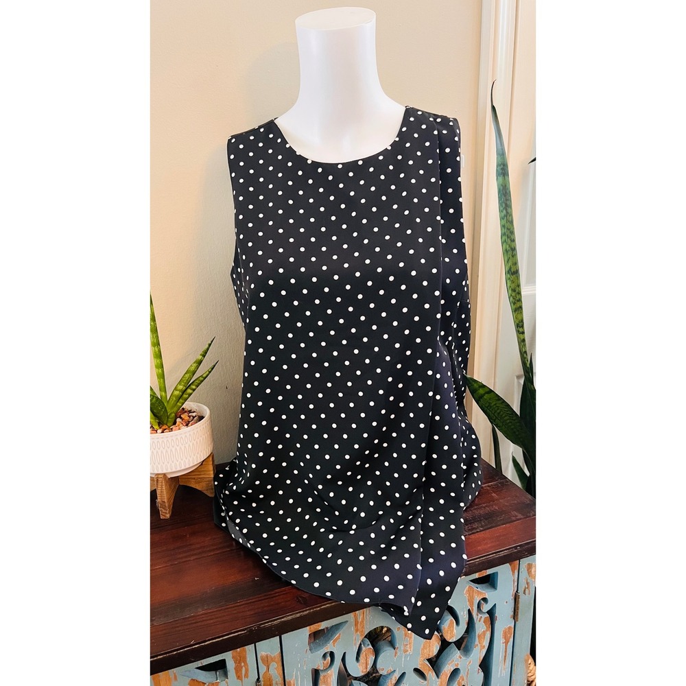 Lauren Ralph Lauren Polka Dot Blouse Size 4 Black White Sleeveless Side Pleat